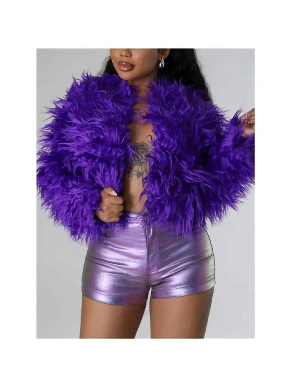 Faux Fur Open Front Cropped Outerwear